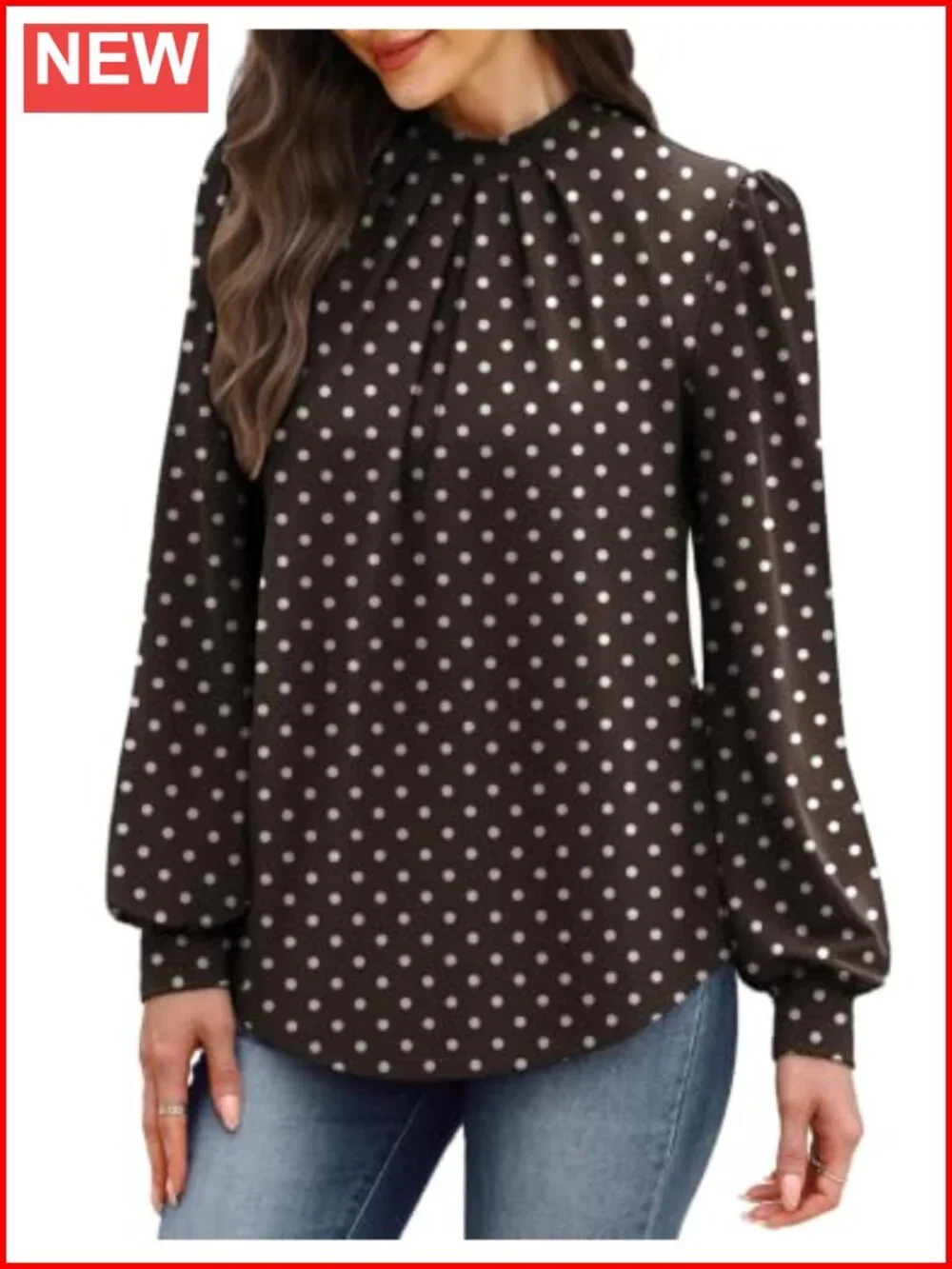Womens Mock Neck Pleated Front Long Sleeve Blouse Dressy Casual Top